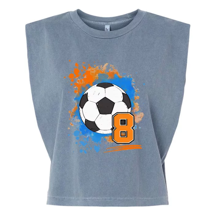 8th Birthday 8 Years Old Soccer Ball Garment-Dyed Women's Muscle Tee