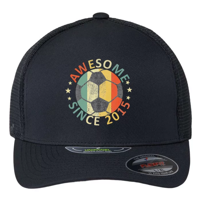 8th Birthday 8 Yrs Old Awesome Since 2015 Soccer Player Flexfit Unipanel Trucker Cap