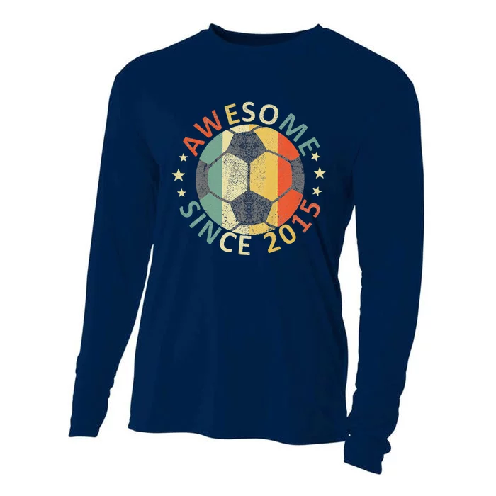 8th Birthday 8 Yrs Old Awesome Since 2015 Soccer Player Cooling Performance Long Sleeve Crew