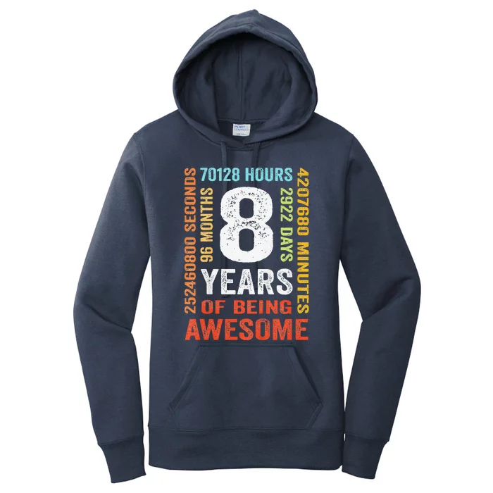 8th Birthday 8 Years Old Vintage 96 Months Women's Pullover Hoodie