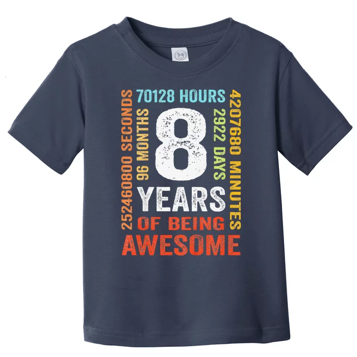 8th Birthday 8 Years Old Vintage 96 Months Toddler T-Shirt