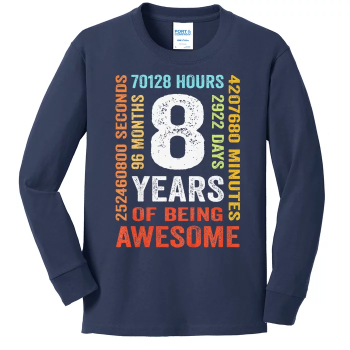 8th Birthday 8 Years Old Vintage 96 Months Kids Long Sleeve Shirt