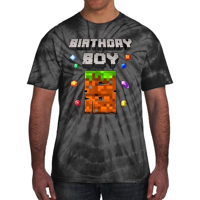 8th Birthday Boy 8 Video Garner Pixel Number Eight Bday Party Tie-Dye T-Shirt