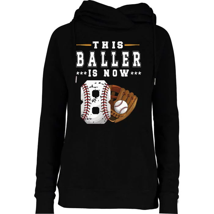 8th Birthday Baseball Boy Eight Year Old Baseball Player Womens Funnel Neck Pullover Hood