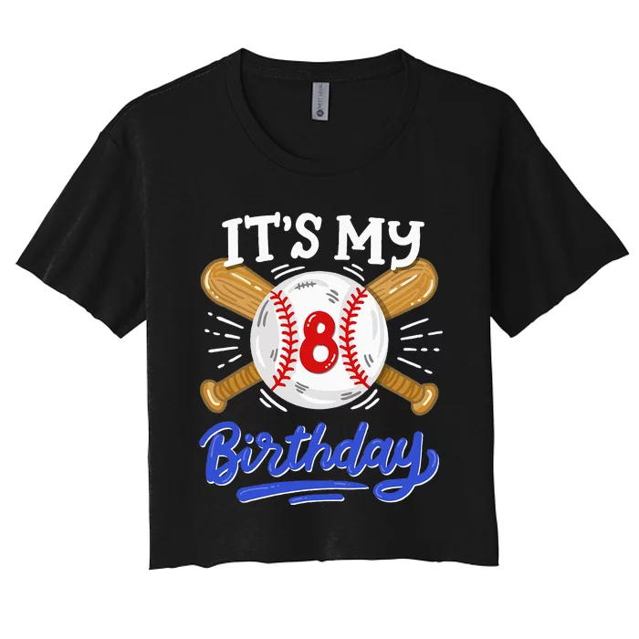 8th Baseball Birthday Party Sport Fan 8 Years Old Women's Crop Top Tee