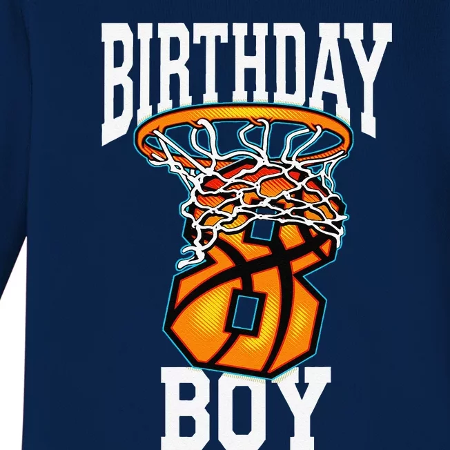 8th Birthday Basketball 8 Years Old Gift Baby Long Sleeve Bodysuit