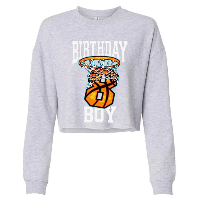 8th Birthday Basketball 8 Years Old Gift Cropped Pullover Crew