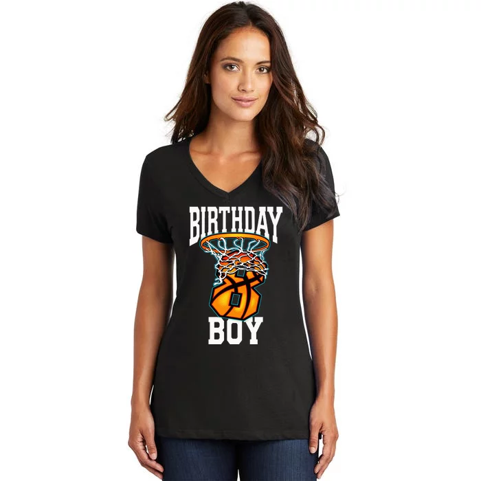 8th Birthday Basketball 8 Years Old Kids Gift Women's V-Neck T-Shirt