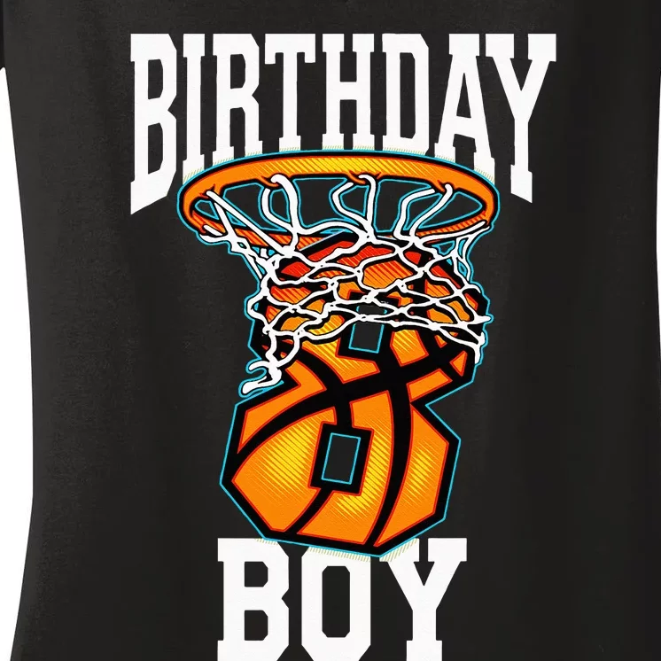 8th Birthday Basketball 8 Years Old Kids Gift Women's V-Neck T-Shirt