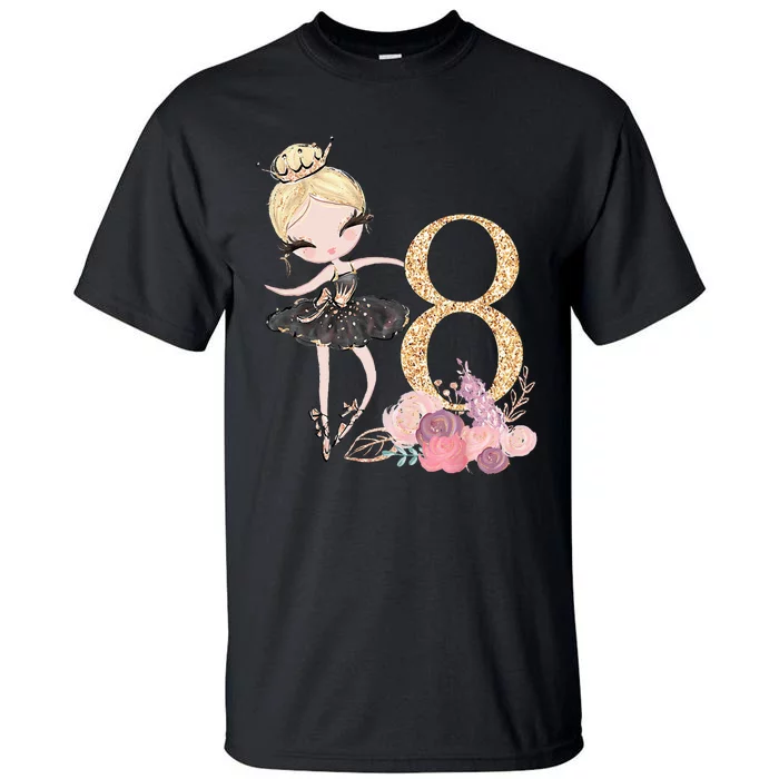 8th Birthday Ballerina Dancer Ballet Black Tutu Tall T-Shirt