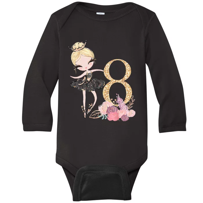 8th Birthday Ballerina Dancer Ballet Black Tutu Baby Long Sleeve Bodysuit