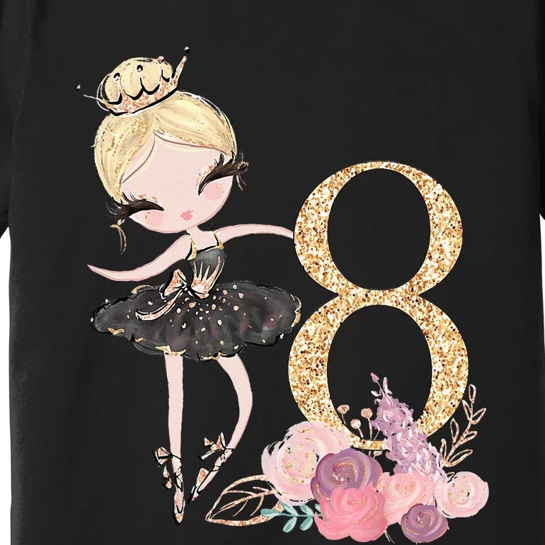 8th Birthday Ballerina Dancer Ballet Black Tutu Premium T-Shirt