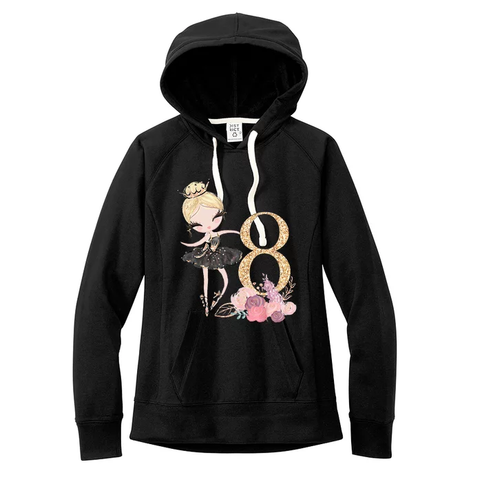 8th Birthday Ballerina Dancer Ballet Black Women's Fleece Hoodie