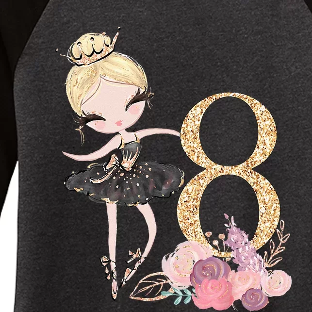 8th Birthday Ballerina Dancer Ballet Black Women's Tri-Blend 3/4-Sleeve Raglan Shirt