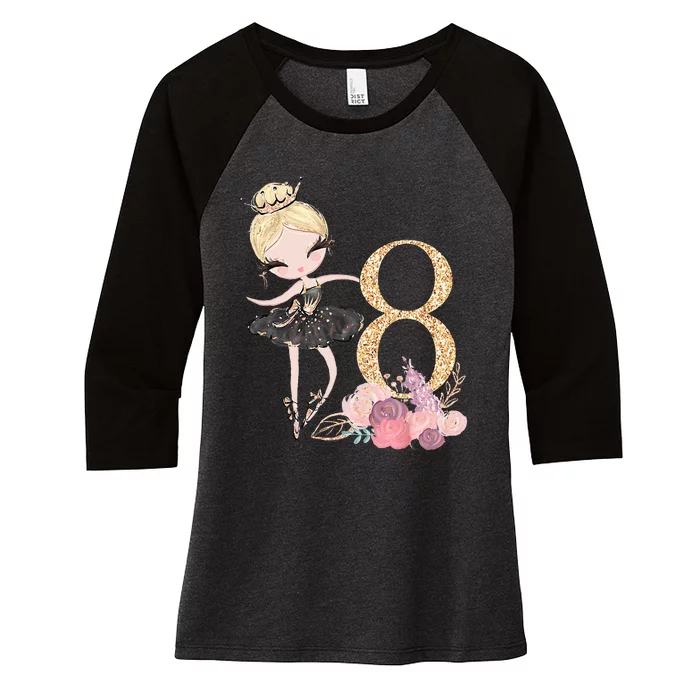 8th Birthday Ballerina Dancer Ballet Black Women's Tri-Blend 3/4-Sleeve Raglan Shirt