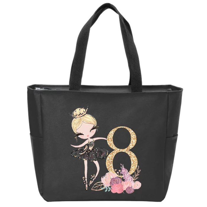 8th Birthday Ballerina Dancer Ballet Black Zip Tote Bag