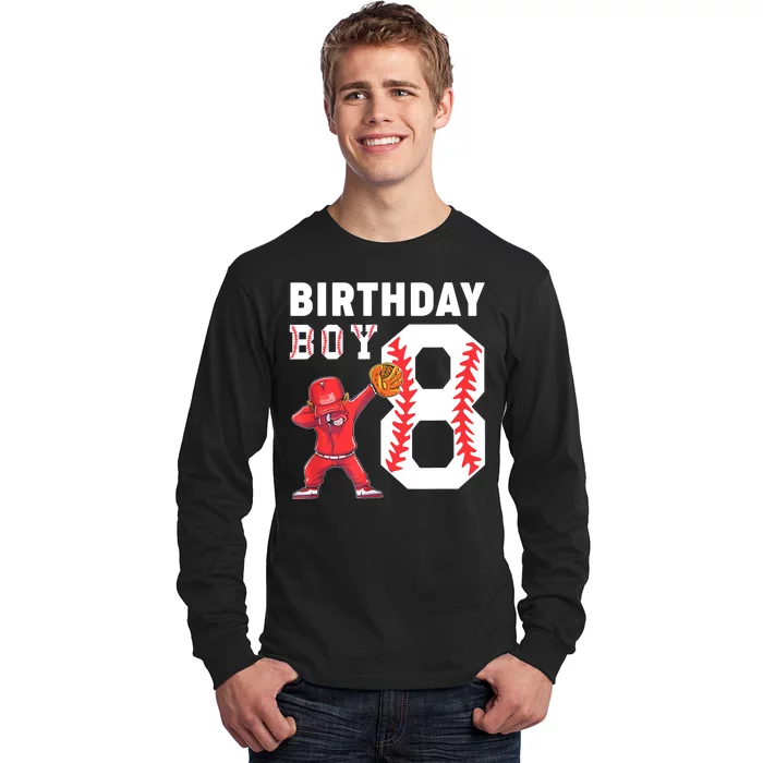 8th Birthday Boy Baseball Player Long Sleeve Shirt