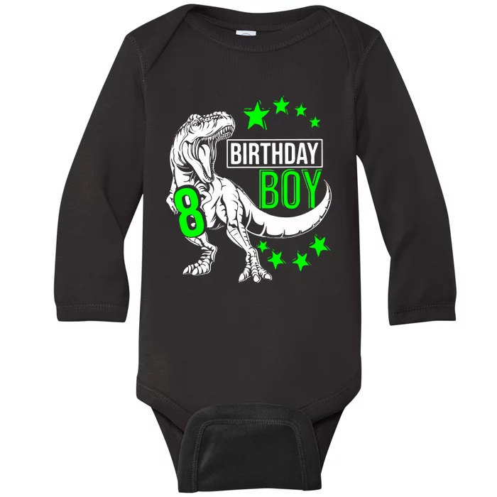 8th Birthday Dinosaur Birthday Boy 8th T_rex Boys Gift For Birthday Baby Long Sleeve Bodysuit