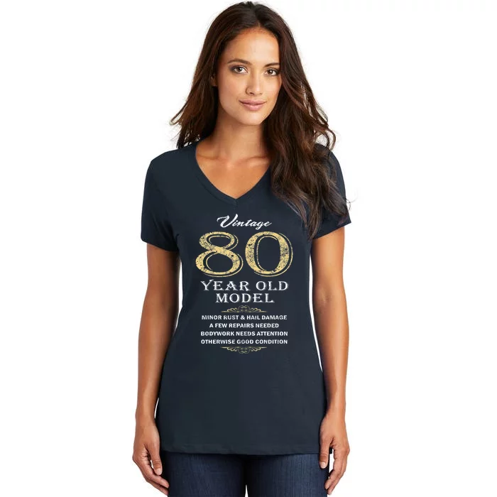 80th Birthday Funny Gift Idea Women's V-Neck T-Shirt