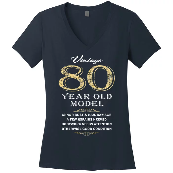 80th Birthday Funny Gift Idea Women's V-Neck T-Shirt