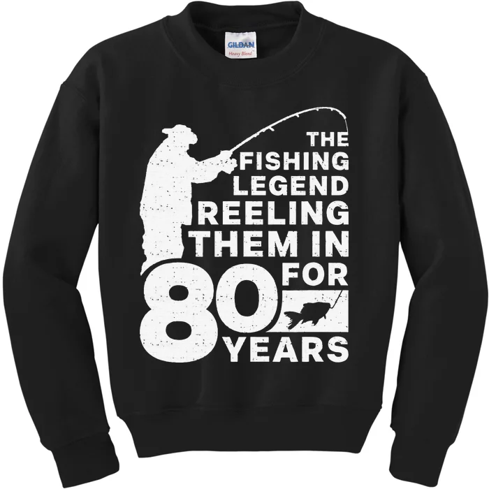 80th Birthday Fishing Legend Distressed Design Kids Sweatshirt