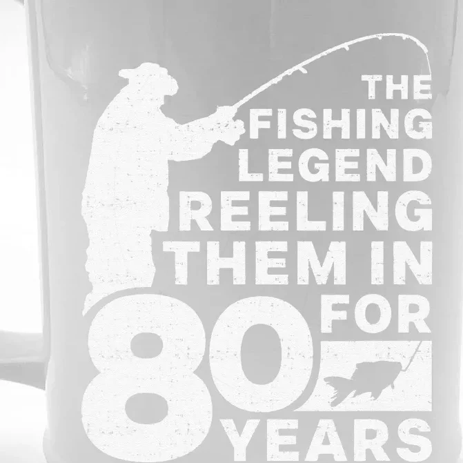 80th Birthday Fishing Legend Distressed Design Front & Back Beer Stein