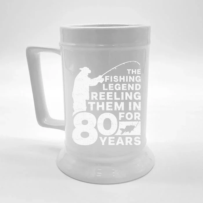 80th Birthday Fishing Legend Distressed Design Front & Back Beer Stein