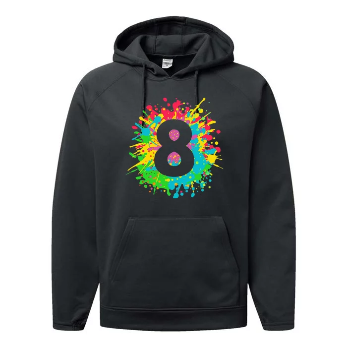 8th Birthday For 8 Paint Splashes Performance Fleece Hoodie