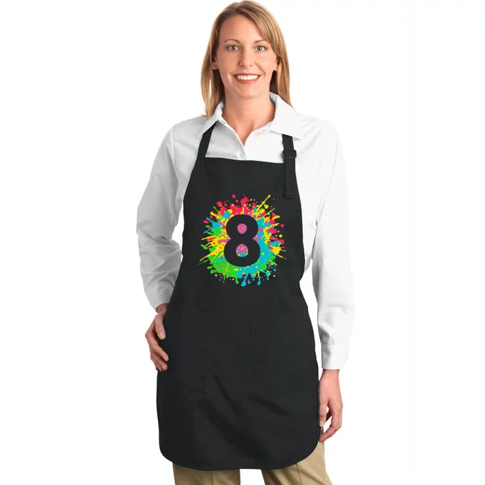 8th Birthday For 8 Paint Splashes Full-Length Apron With Pocket