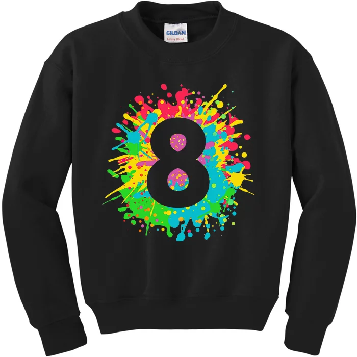 8th Birthday For 8 Paint Splashes Kids Sweatshirt