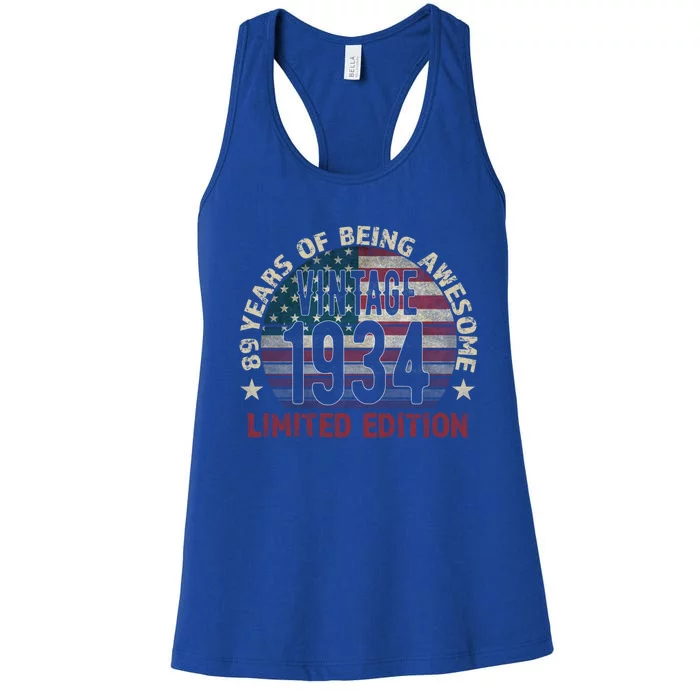 89th Birthday Gift Vintage 1934 89 Years Old Usa Flag Cool Gift Women's Racerback Tank