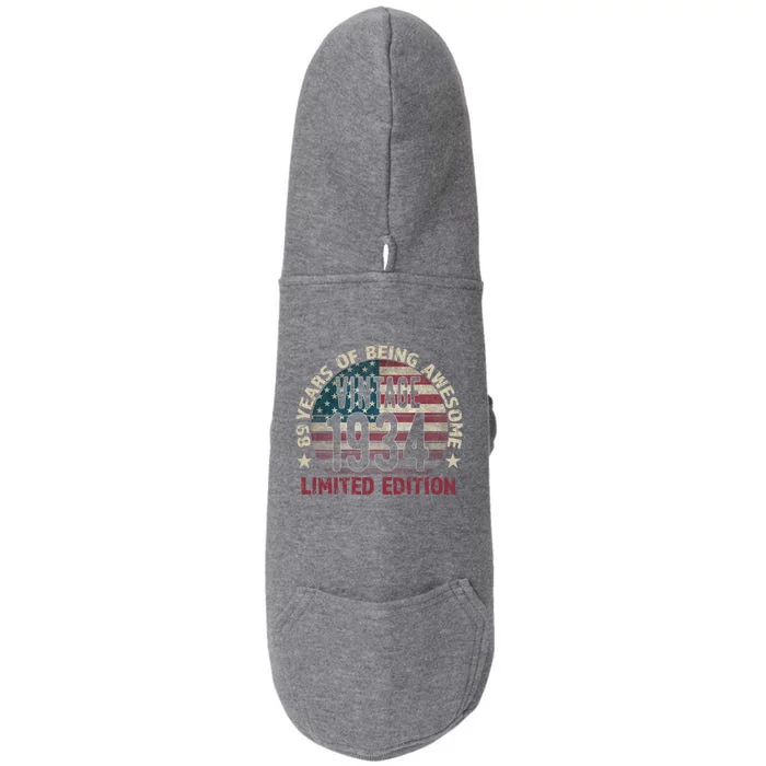 89th Birthday Gift Vintage 1934 89 Years Old Usa Flag Cool Gift Doggie 3-End Fleece Hoodie