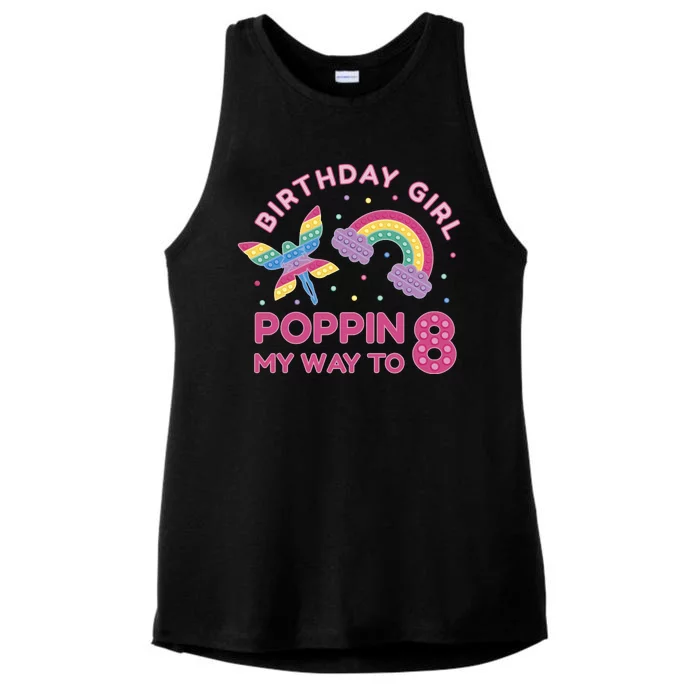 8th Birthday Girl Fairy Rainbow Ladies Tri-Blend Wicking Tank