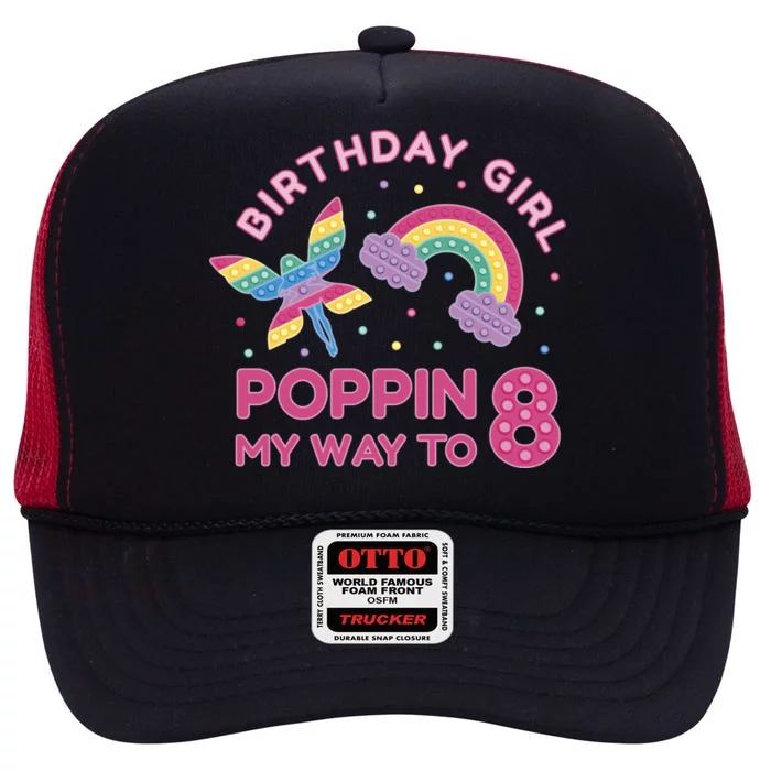 8th Birthday Girl Fairy Rainbow High Crown Mesh Trucker Hat