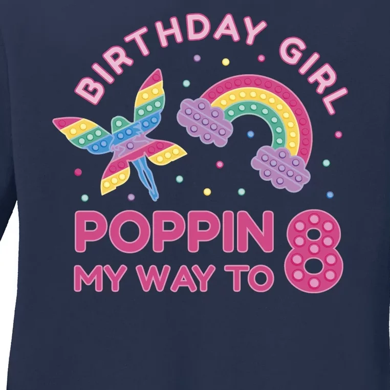 8th Birthday Girl Fairy Rainbow Ladies Long Sleeve Shirt