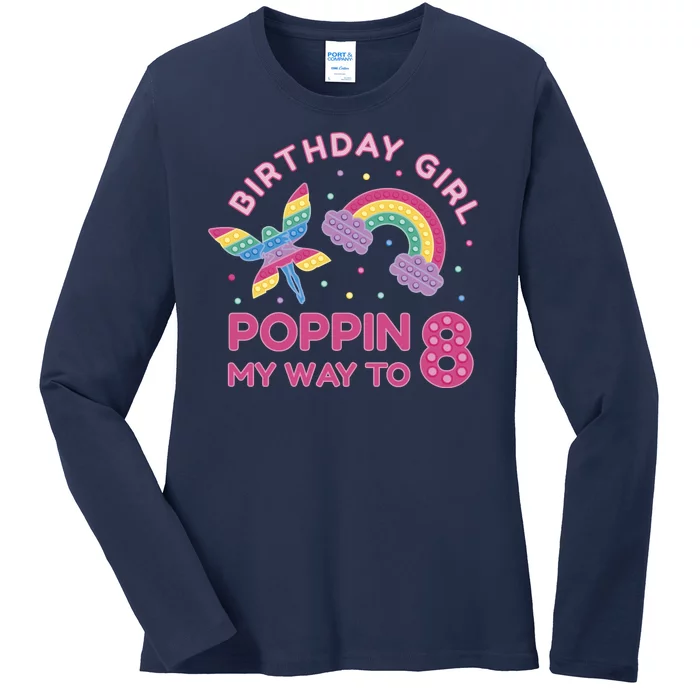 8th Birthday Girl Fairy Rainbow Ladies Long Sleeve Shirt