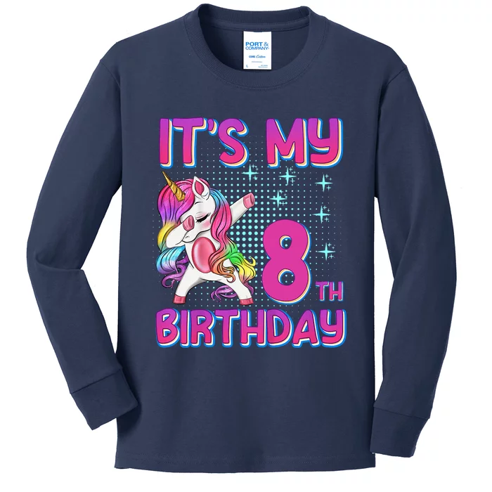 8th Birthday Girl Unicorn Eight Year Old Kids Long Sleeve Shirt