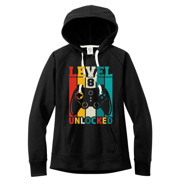 8th Birthday Gaming Gift, Gaming Birthday Level 8 Unlocked Women's Fleece Hoodie