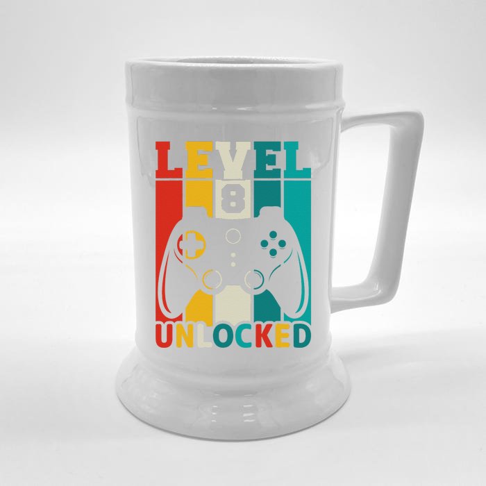 8th Birthday Gaming Gift, Gaming Birthday Level 8 Unlocked Front & Back Beer Stein