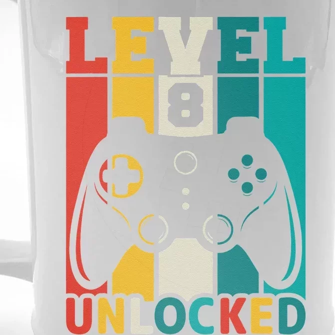 8th Birthday Gaming Gift, Gaming Birthday Level 8 Unlocked Front & Back Beer Stein