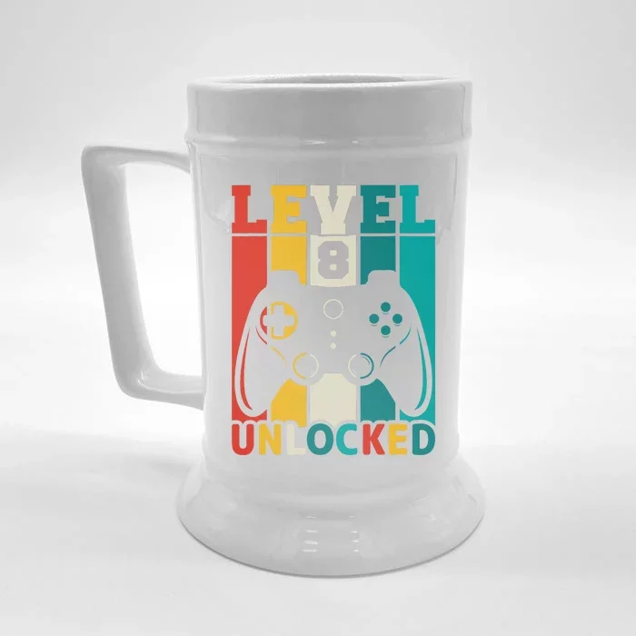 8th Birthday Gaming Gift, Gaming Birthday Level 8 Unlocked Front & Back Beer Stein