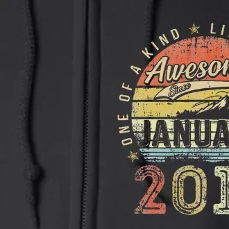 8th Birthday Gift Awesome Since January 2015 8 Year Old Full Zip Hoodie