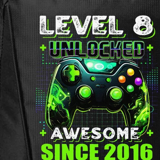 8th Birthday Gamer 8 Year Old Funny Bday Boy Eight Son City Backpack