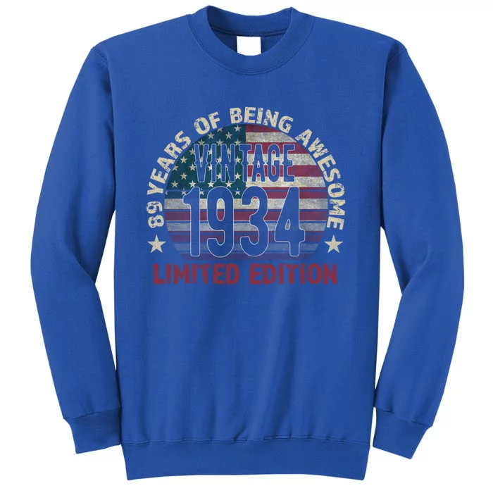 89th Birthday Gift Vintage 1934 89 Years Old Usa Flag Meaningful Gift Tall Sweatshirt