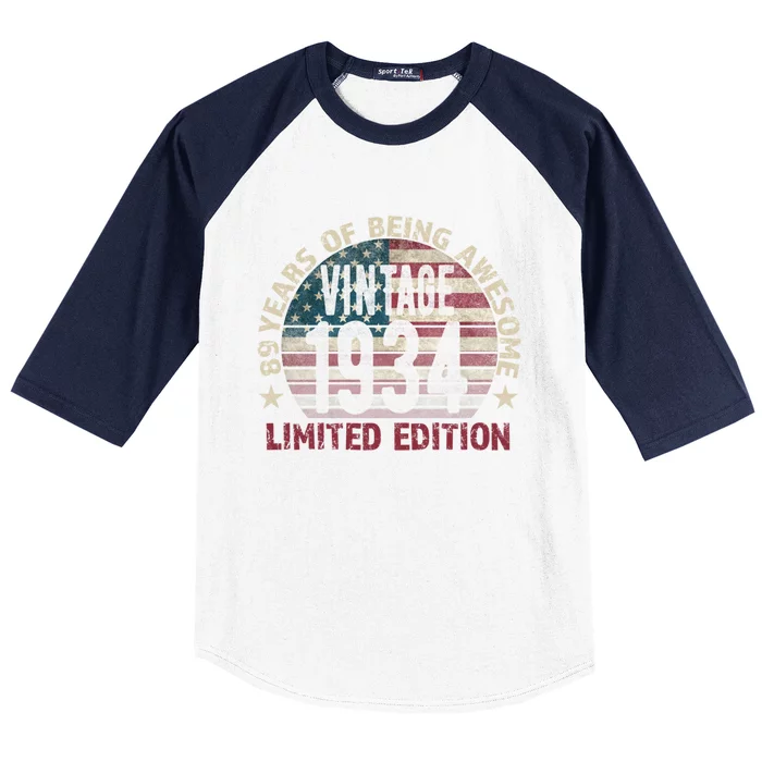 89th Birthday Gift Vintage 1934 89 Years Old Usa Flag Meaningful Gift Baseball Sleeve Shirt