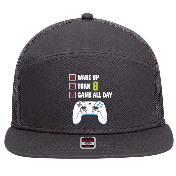 8th Birthday Gamer Video Games Gaming 8 Years Old Boy 7 Panel Mesh Trucker Snapback Hat