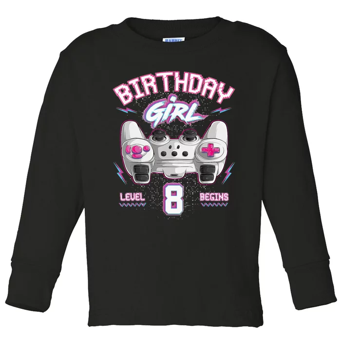 8Th Birthday  Gamer Level 8 Begins Video Games Girls Toddler Long Sleeve Shirt