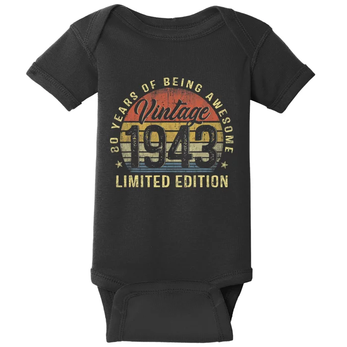 80th Birthday Gifts Vintage 1943 Limited Edition 80 Years Old Baby Bodysuit