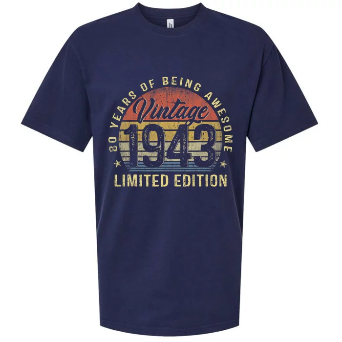 80th Birthday Gifts Vintage 1943 Limited Edition 80 Years Old Sueded Cloud Jersey T-Shirt