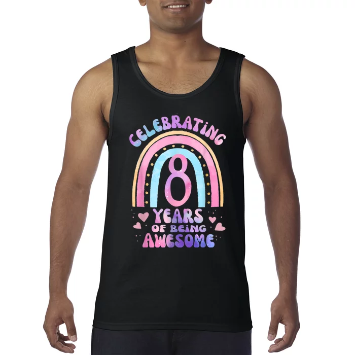 8th Birthday Girl Tie Dye 8 Years Of Being Awesome Bday Tank Top